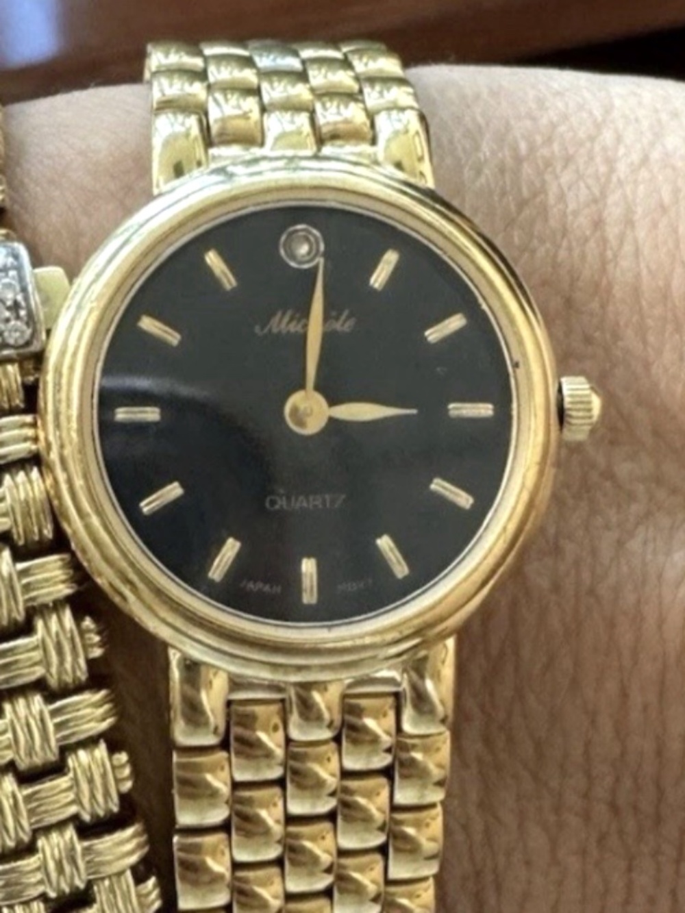 MICHELE Woman's Vintage 1970's Gold Tone Stainless Bracelet Watch Japan Movement